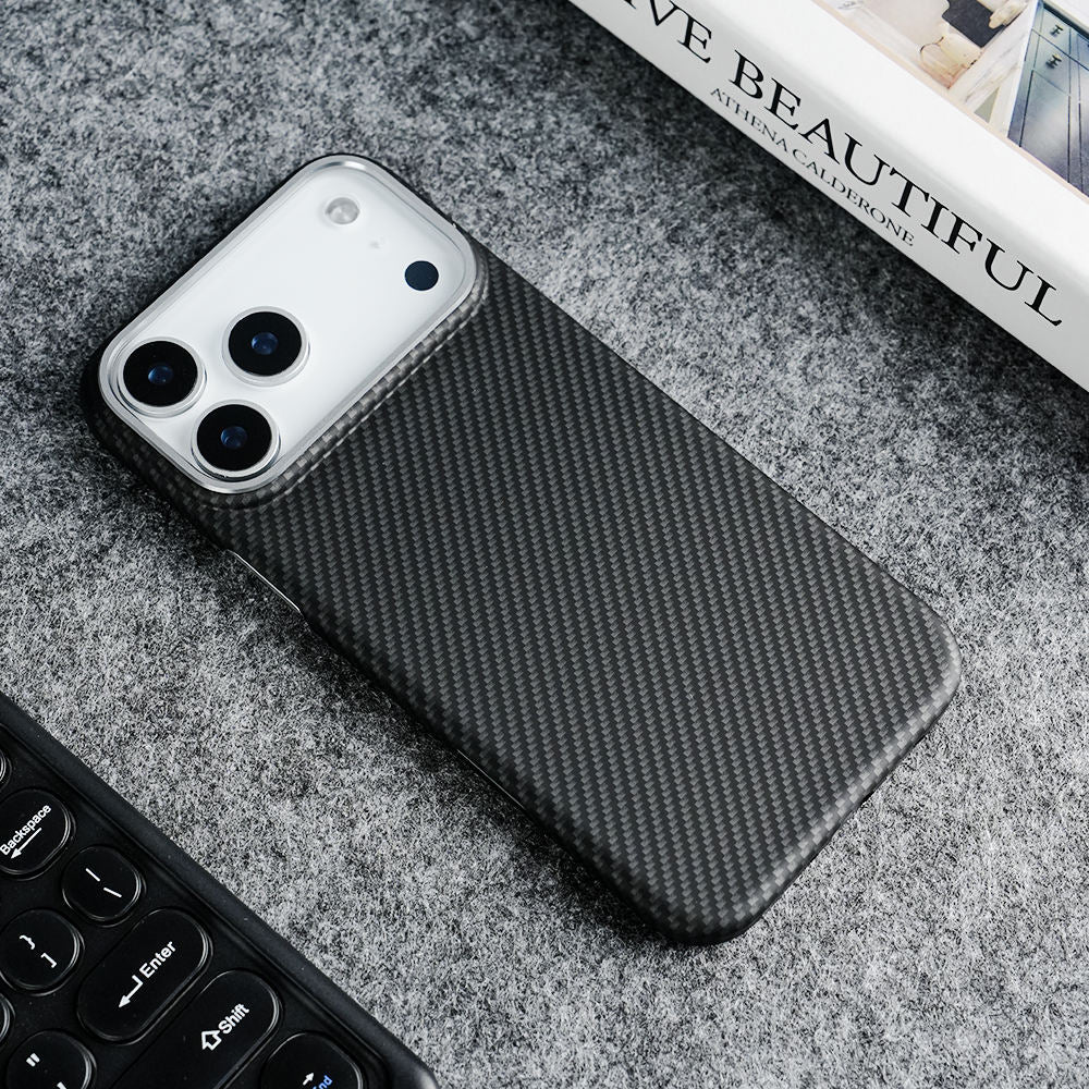 iPhone 17 Pro Carbon Case, 600D Carbon Fiber Texture Hard PC with Magsafe - Black